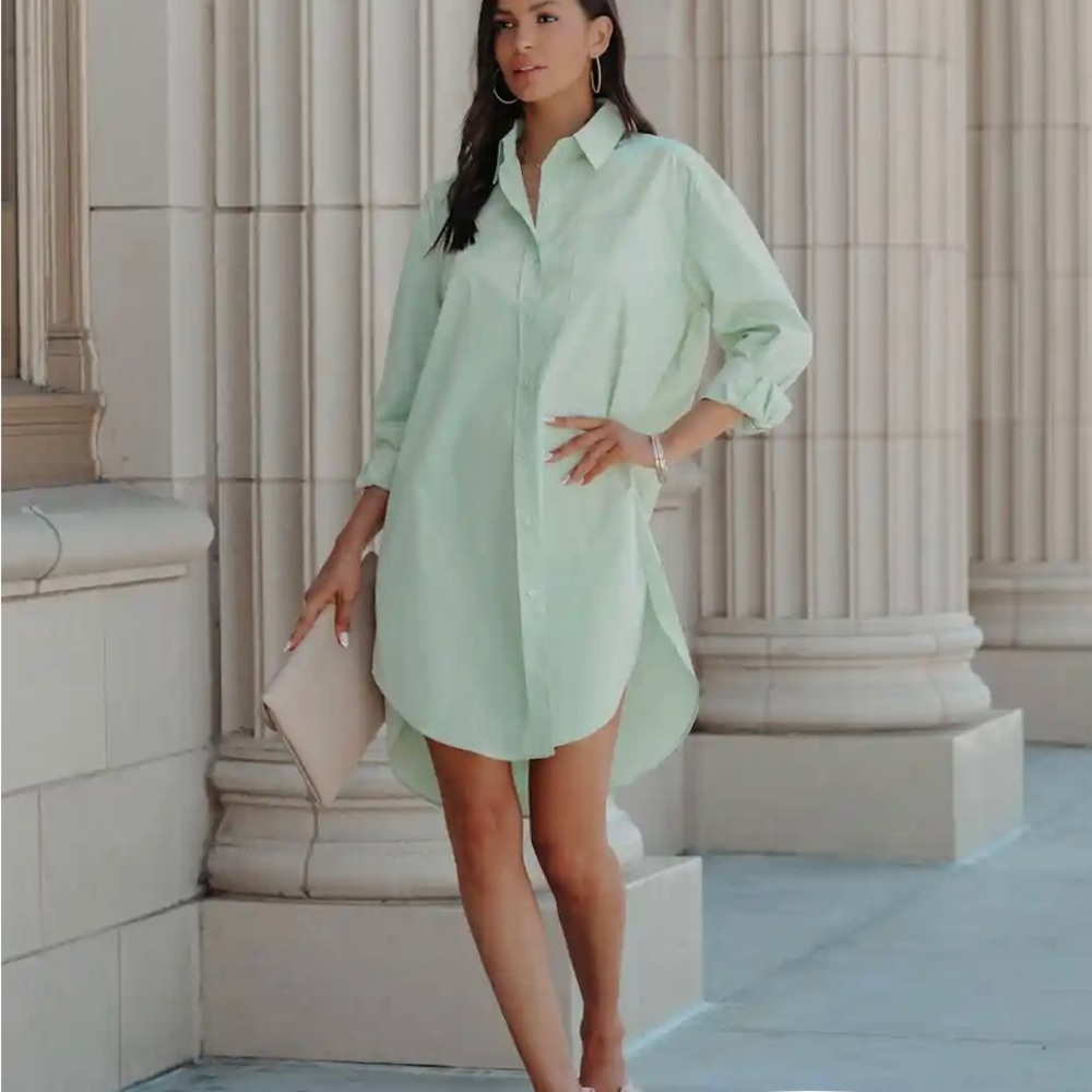VICI: Harmony Cotton Button Down Shirt Dress - Pistachio - Medium - LIKE NEW - Picture 8 of 8